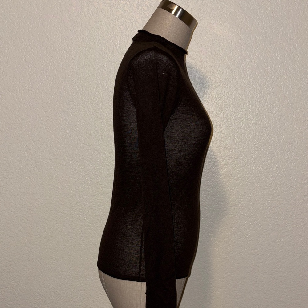 Zara dark brown Long-Sleeve Semi-Sheer Crewneck Top - Picture 2 of 4
